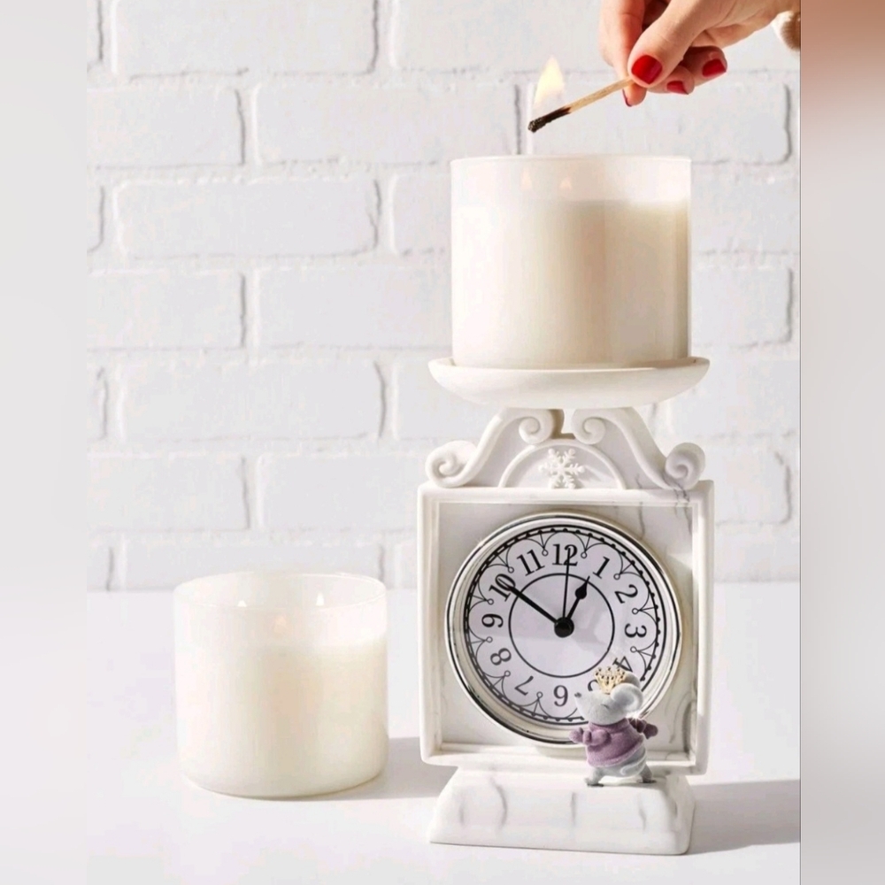 Bath & Body Works White Candle Holder with Clock Design